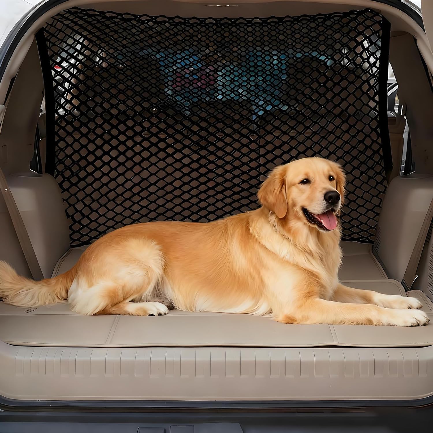 UDJCHK Car Dog Barrier for Opel Mokka/Crossland/Grandland/Antara/Saturn Vue/GMC Terrain, Cargo Net for SUV Adjustable Mesh Pet Barrier Double-Layer Thickened Durable Nylon Net Dog Travel Accessoriesa