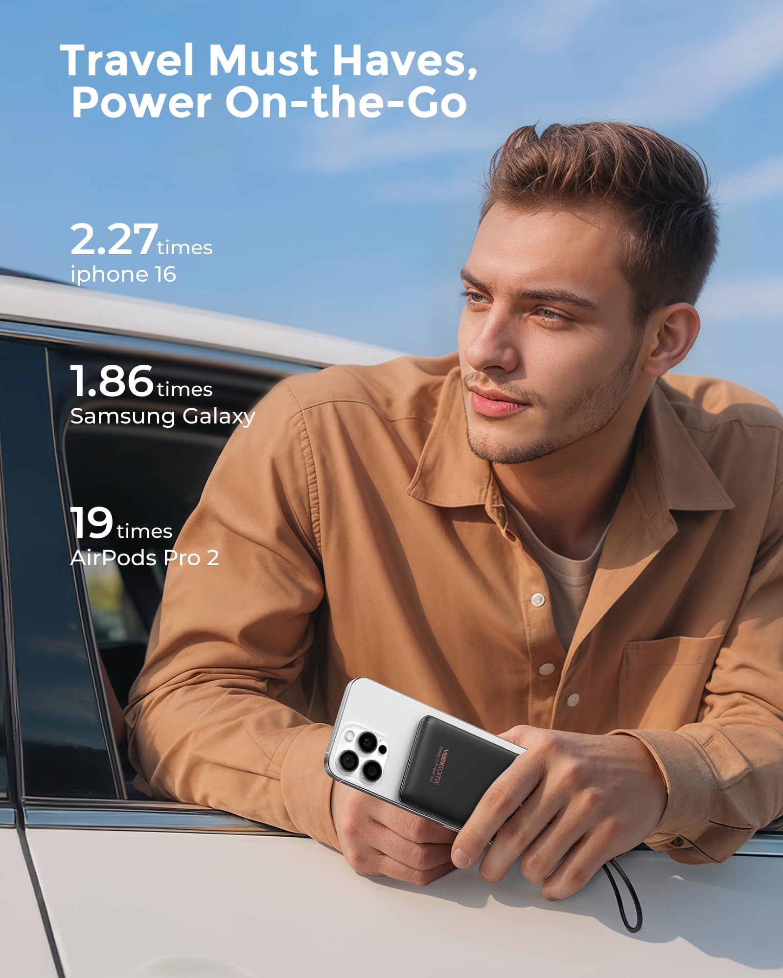 VEEKTOMX Power Bank - Caricabatterie portatile USB C da 10000 mAh con PD QC 3.0, batteria esterna compatta per iPhone, Samsung, Travel Essentials (nero)