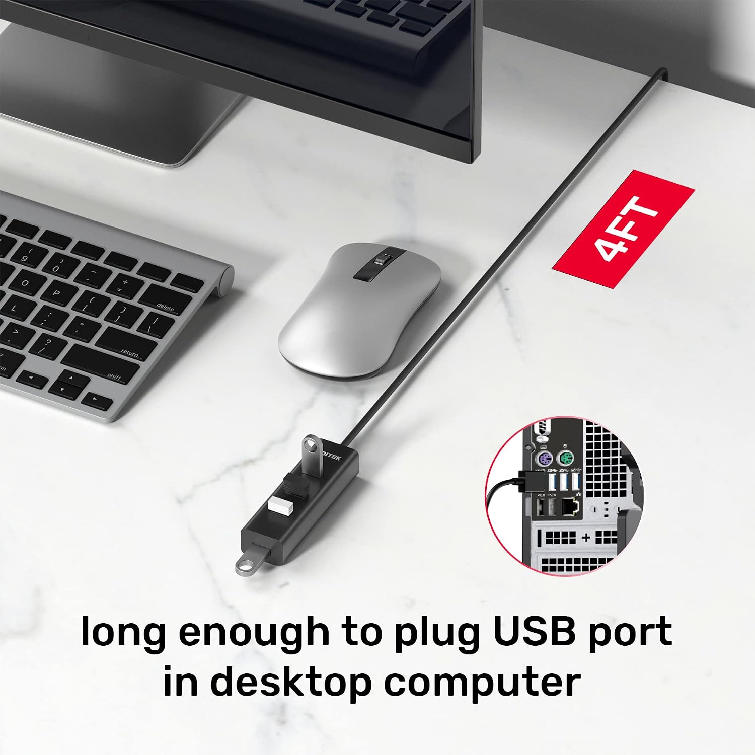 Unitek 4-Port USB 3.0 Hub, USB Multiport 5Gbps Fast Data Transfer Expander with 4ft Long Cable for PC, Flash Drive, MacBook Pro, Mac Mini, iMac, Surface Pro, Mobile HDD (Support Charging)