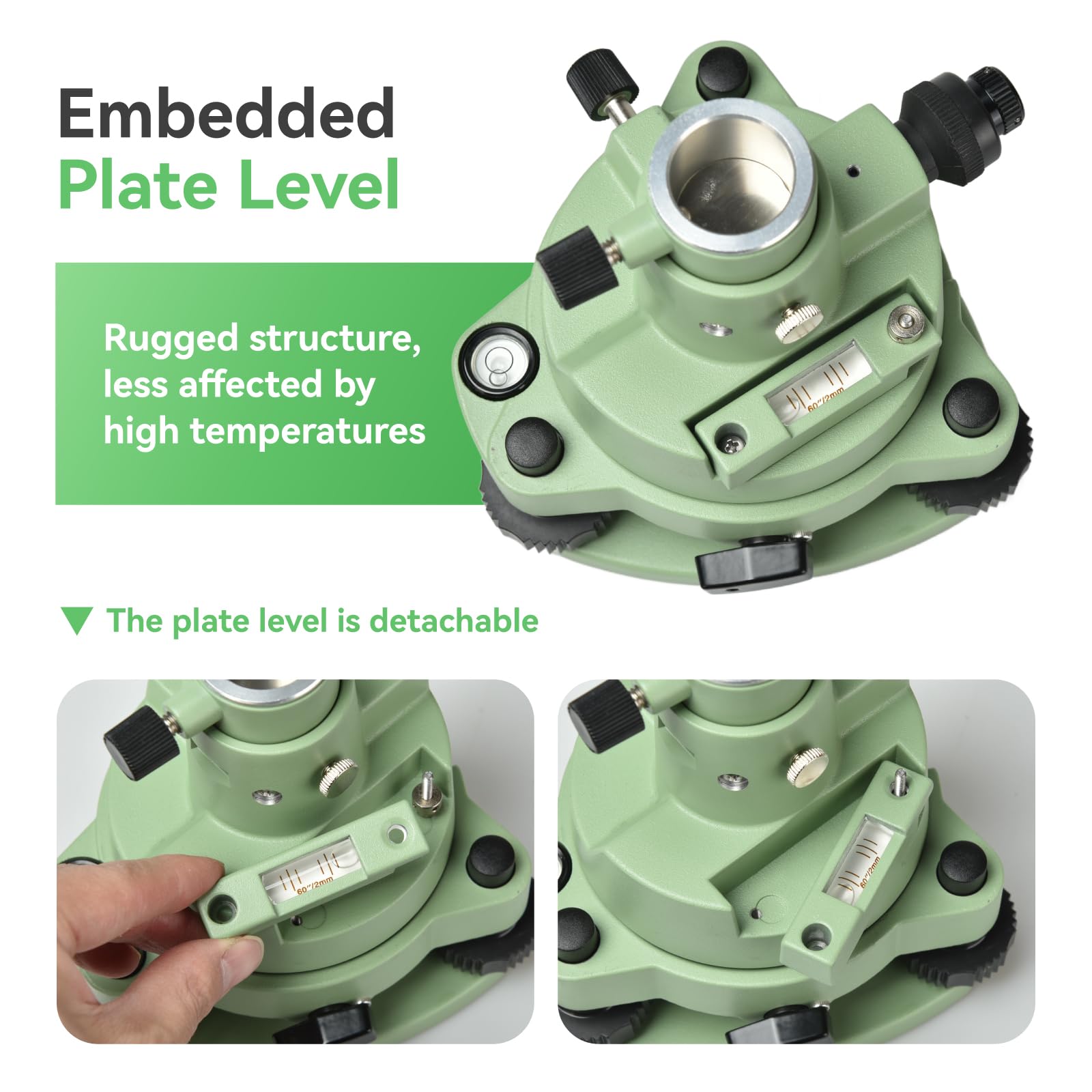 Tribrach y adaptador de topografía, base RTK verde de tres mandíbulas con plomada óptica, rosca de 5/8 pulgadas para GNSS GPS RTK y base de objetivo óptico de prisma de estación total