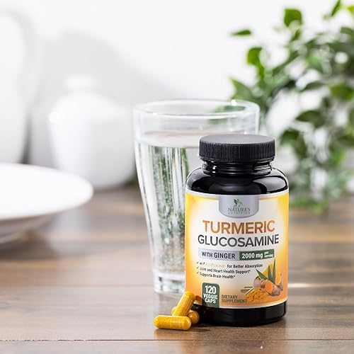 Miniatura 9 de Suplemento de curcumina de cúrcuma de 2000 mg 95% curcuminoides con glucosamina, jengibre y MSM, pimienta negra BioPerine para una mejor absorción,