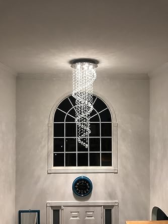 GANE-SHLIGHTS 4 Feet Height Crystal Glass Spiral Modern Led Chandelier for Banquet Hall, Living Room, Stair Area, Hotels, Temples, Office, Resort Ceiling Light (Warmwhite)