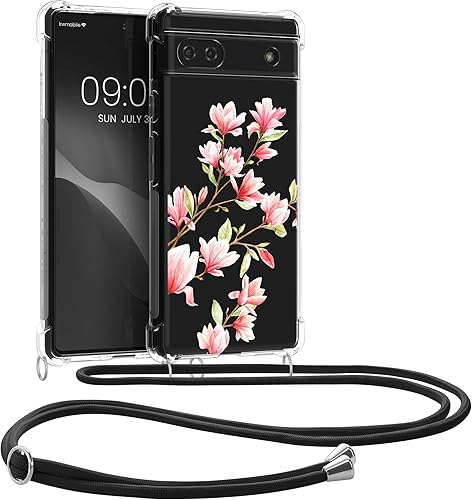 kwmobile Funda cruzada compatible con Google Pixel 6a - Magnolias RosaBlancoTransparente