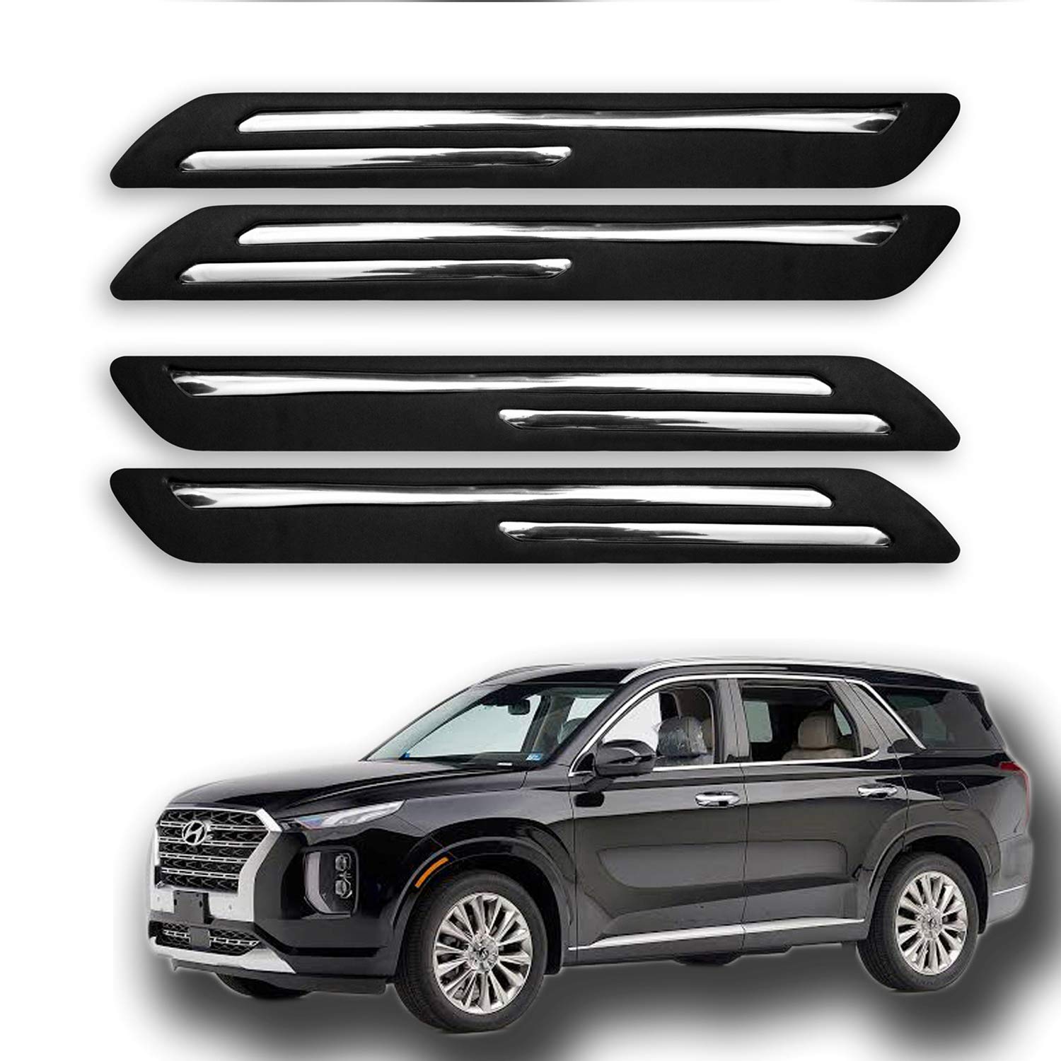 AARTRI® Car Bumper Protector Guard for Hyundai Palisade with Rust Proof Double Chromium Strip (Black Set of 4-Pcs)