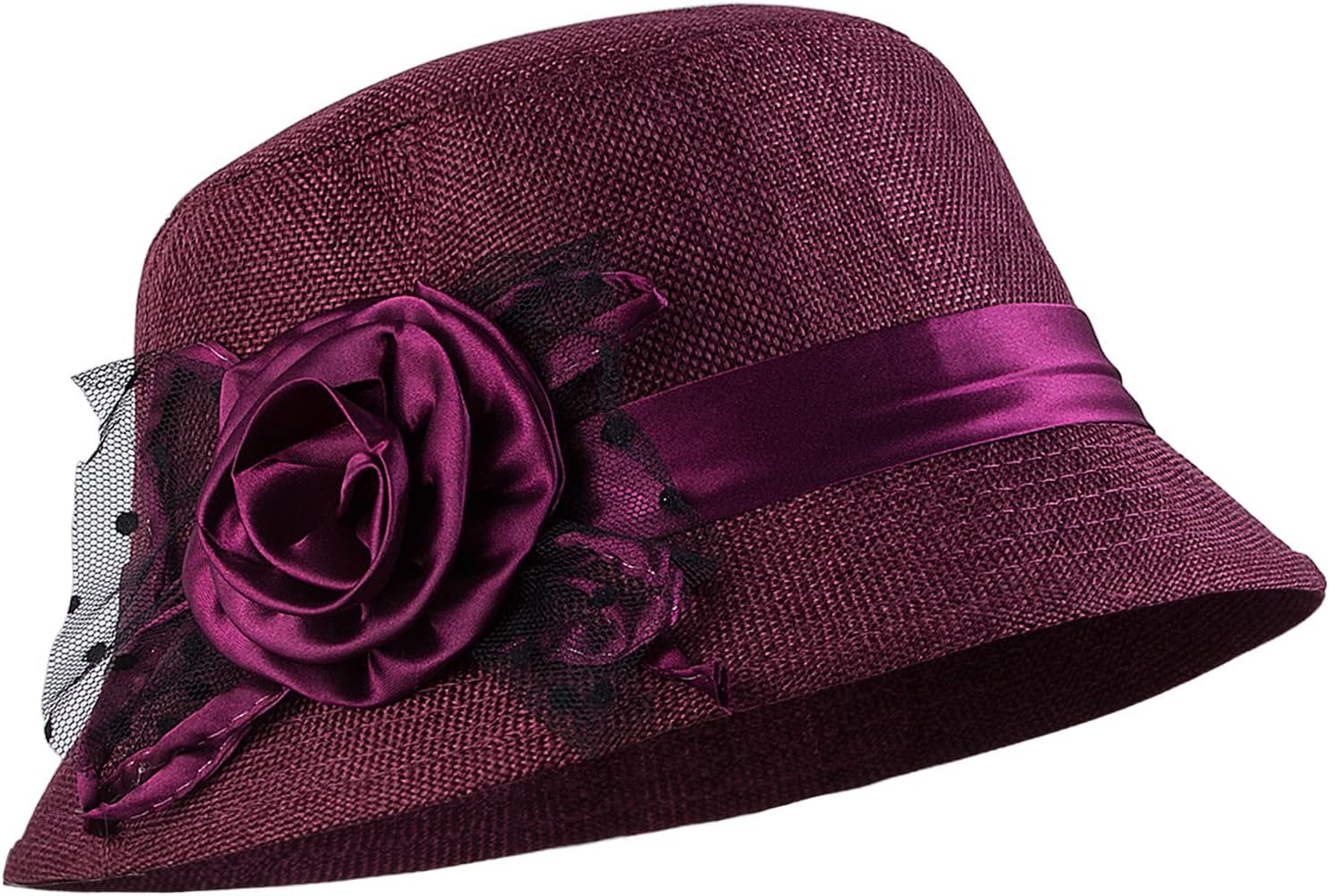 CROWN GUIDE 1920s Gatsby Church Cloche Derby Hats for Women Ladies Bow Bucket Wedding Bowler Hats Tea Party