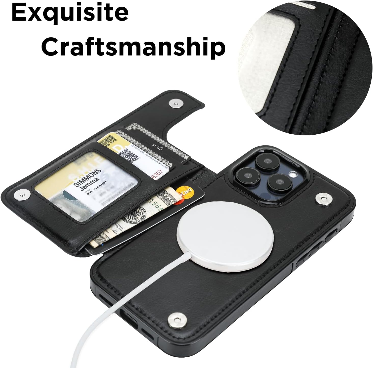 uCOLOR for iPhone 16 Pro Max Wallet Case Magsafe with Card Holder Slot【Compatible with MagSafe】 Folio Flip PU Leather Design with Camera Lens Protector 6.9" (Ferns) - Image 4