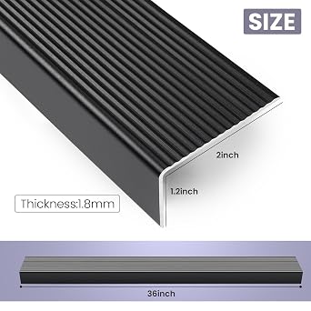 Black 36 Metal Stair Nosing, Heavy-Duty Aluminum Self-Adhesive Stair Edge Protector for Indoor/Outdoor Stairs, Non-Slip Tread Cover, L- Molding(36 x 1.2 x 2 in, 2Pcs)