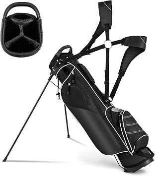 Golf Stand Bag, Portable Golf Clubs Bag w/4 Way Dividers, 4 Pockets, Adjustable Shoulder Straps, Pencil Golf Bag w/ 2 Non-Slip Stand, Lightweight Golf Bag for Men Women