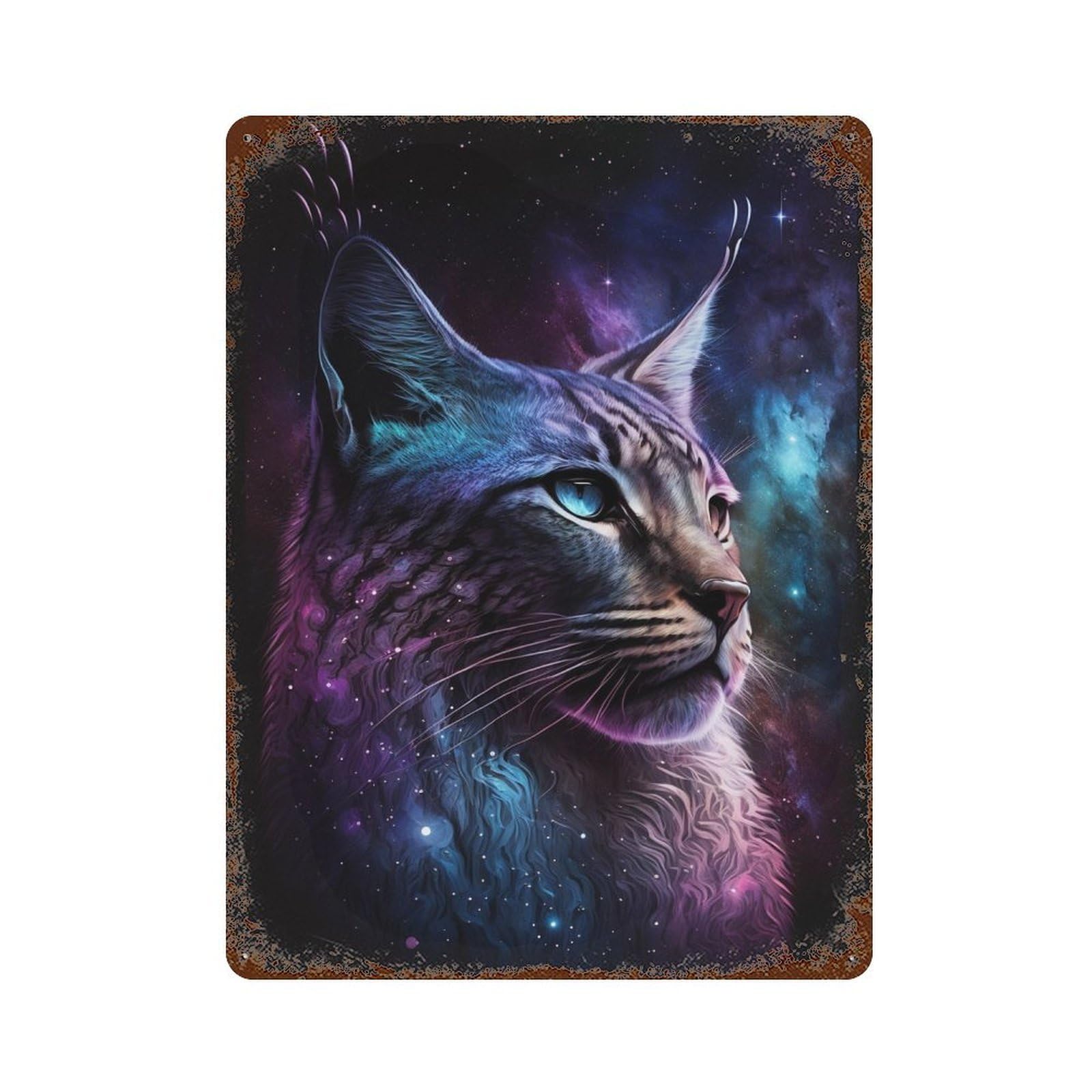 Cosmic Cat Portrait Art Print Vintage Metal Tin Sign 15.7"x11.8", Ideal for Living Room, Hallway And Home Decor