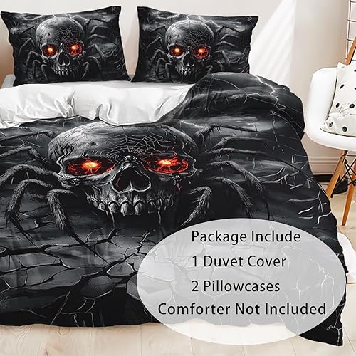 Miniatura 23 de AILONEN Juego de funda de edredón de calavera de azúcar, tamaño Queen, juego de funda de edredón de calavera de rosa roja, juego de ropa de cama