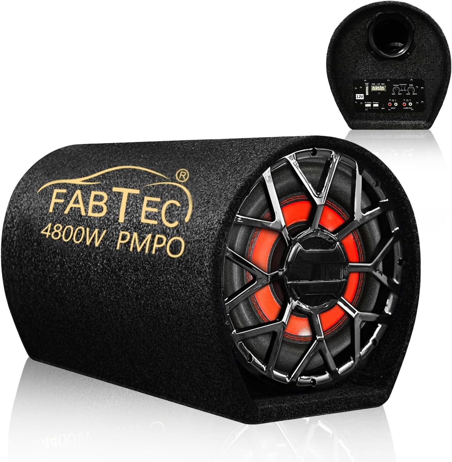 FABTEC 10 Inch Active Super Bass Tube Subwoofer for Car with Inbuilt Amplifier 4800W (Grey)