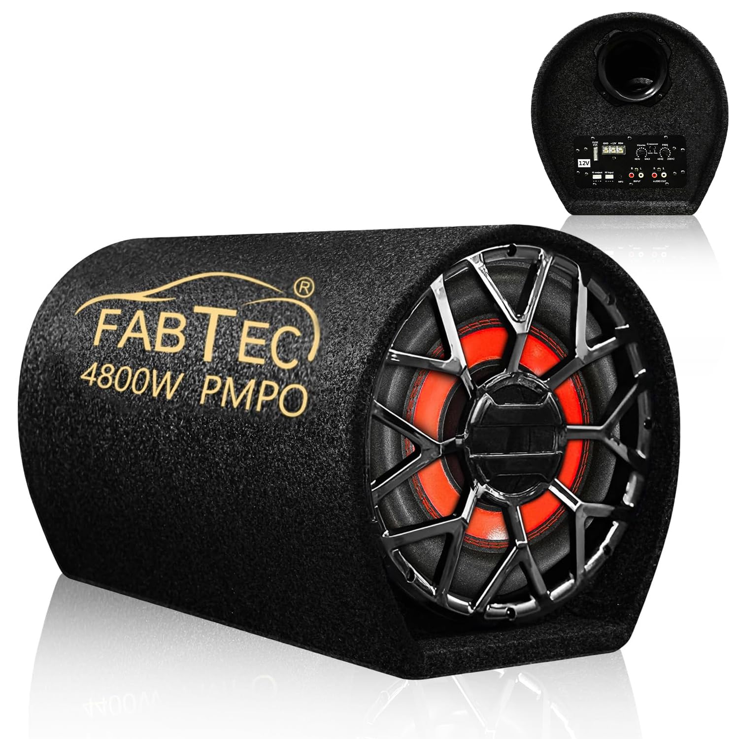 FABTEC 10 Inch Active Super Bass Tube Subwoofer for Car with Inbuilt Amplifier 4800W (Grey)