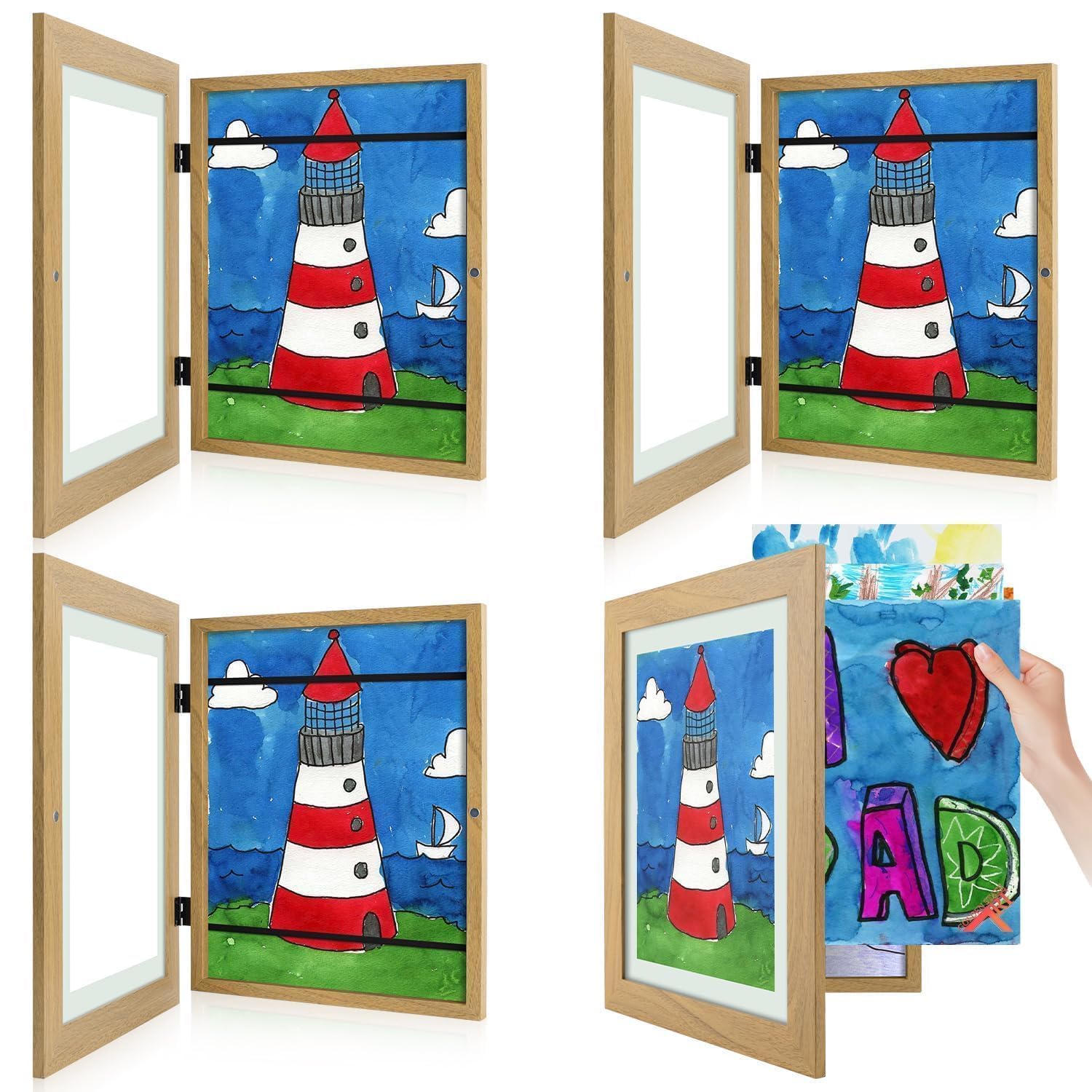 4 Pack 9x12 Front-Opening Kids Artwork Frames Changeable (Brown)
