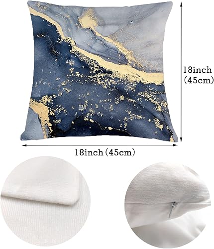 Miniatura 2 de OUz Juego de 4 fundas de almohada de terciopelo suave con textura de mármol gris azul marino y dorado funda de almohada decorativa moderna de arte