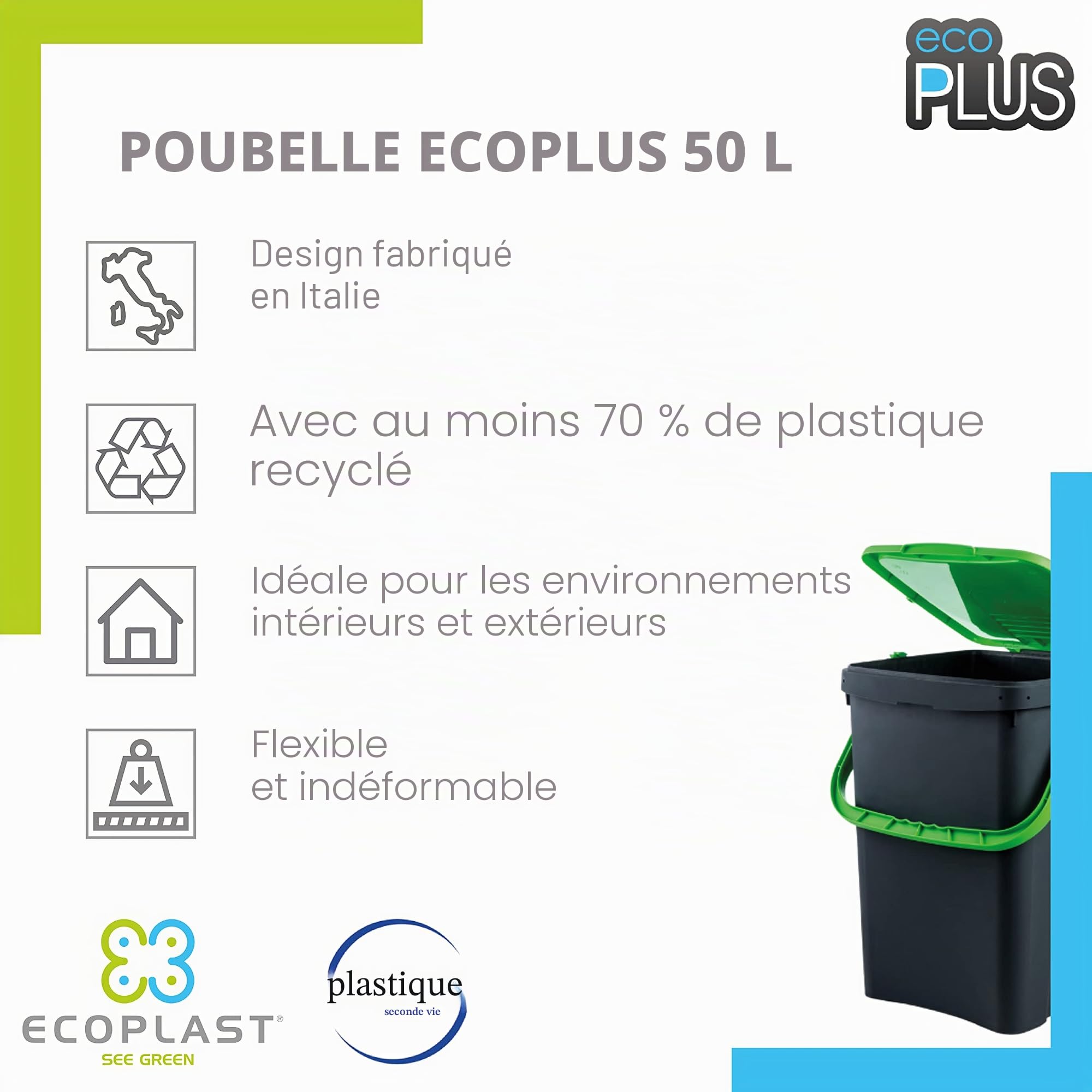 Poubelle EcoPlus 50 l Vert ECP50