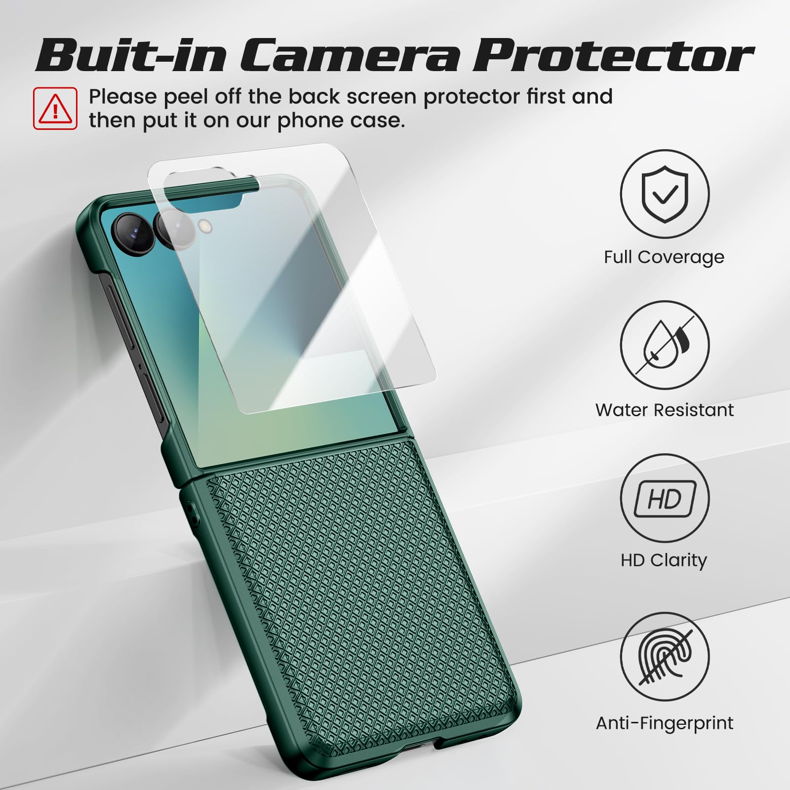 Doeshine Custodia per Samsung Z Flip 7(Non per Flip 7 FE), Protezione Dello Schermo Posteriore e Cerniera, Slim Fit, Stylish Texture, Hard Shockproof protettiva Cover per Galaxy Z Flip 7 2025(Verde)