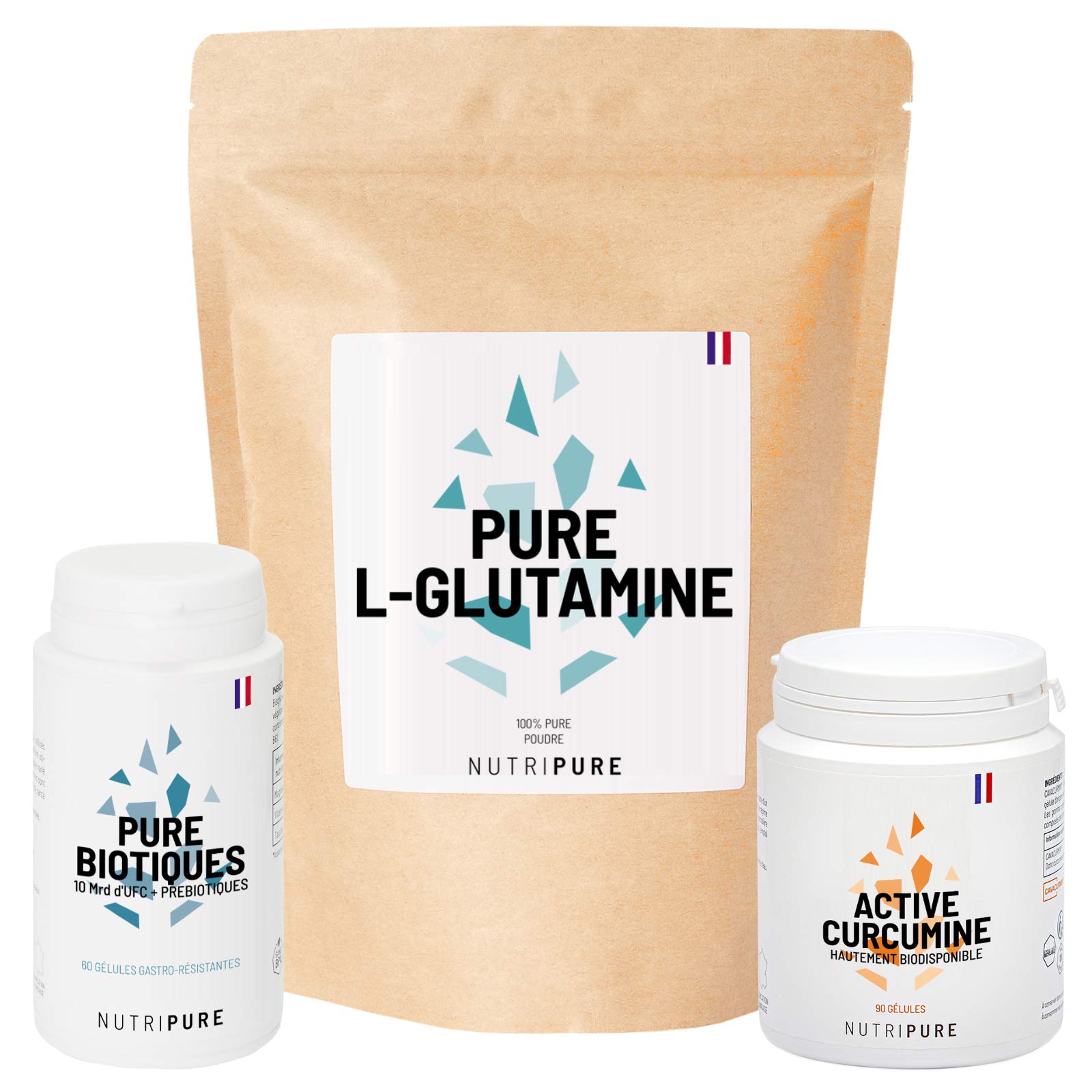 Nutripure | Pack Intestin et Digestion | Compléments Alimentaires Incontournables pour Confort Intestinal | Glutamine + Curcumine + Probiotiques et Prébiotiques | Cure 1 Mois | Fabriqué en France