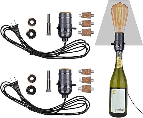 Miniatura 8 de Kit de lámpara de botella con broca de vidrio de 0.354 in, kit de lámpara para botellas de licor con enchufe deslizante y cable de alimentación de 8