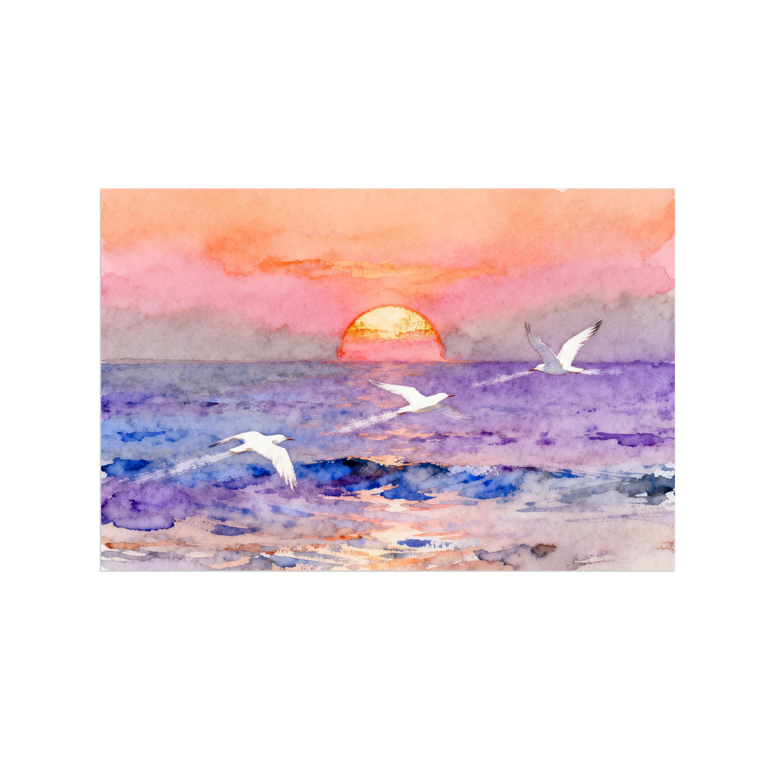 OZPWBVY Purple Ocean Sunset Landscape Canvas Wall Art Print Painting 50x75cm Unframed