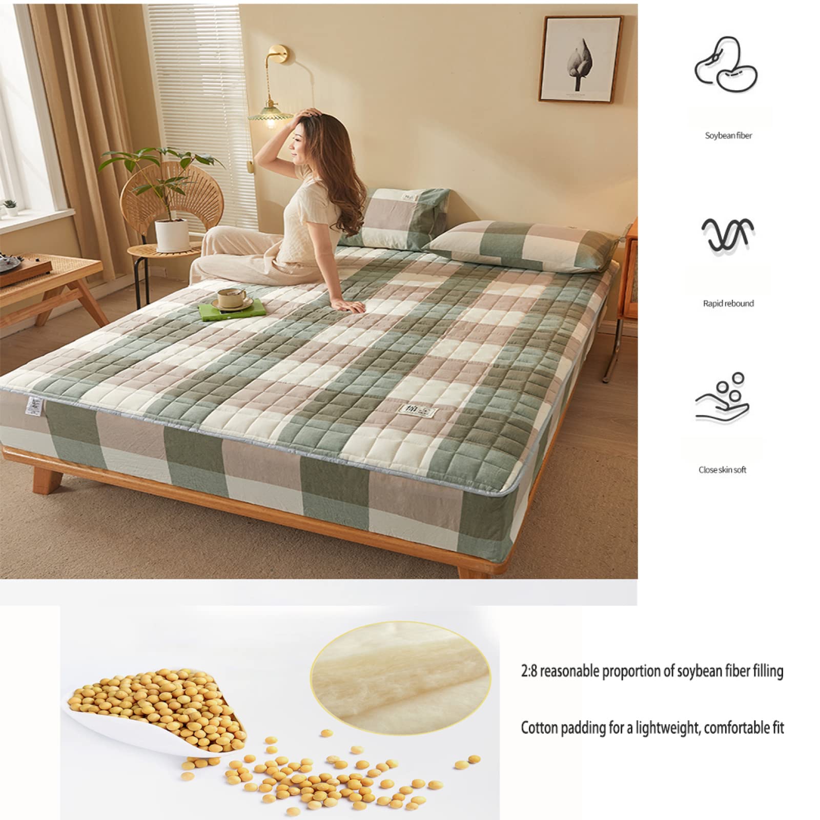 Spannbettlaken Elastisch Weich Und Bequem180 x 200 cm 3 Stück, Baumwolle dick kariert weich gesteppt, Spannbettlaken und Kissenbezug, Tagesdecke für Wohnung, Gastfamilie, rosa Streifen