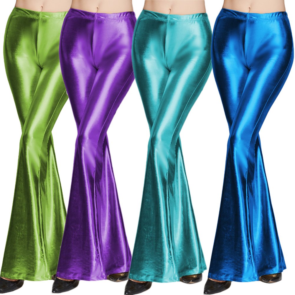 Pantalon de yoga en cuir synthétique pour femme - Taille haute - Taille haute - Coupe évasée - Pour le yoga et la danse disco - Tailles S à XXL