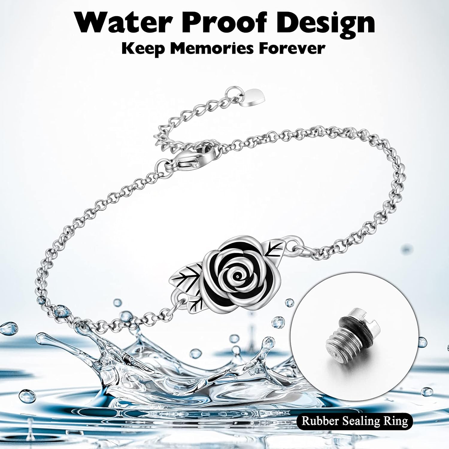 XIUDA Urn Bracelet for Ashes Rose Cremation Bracelet Ashes Holder Bangle Link Chain Ashes Bracelet for Women - Image 6