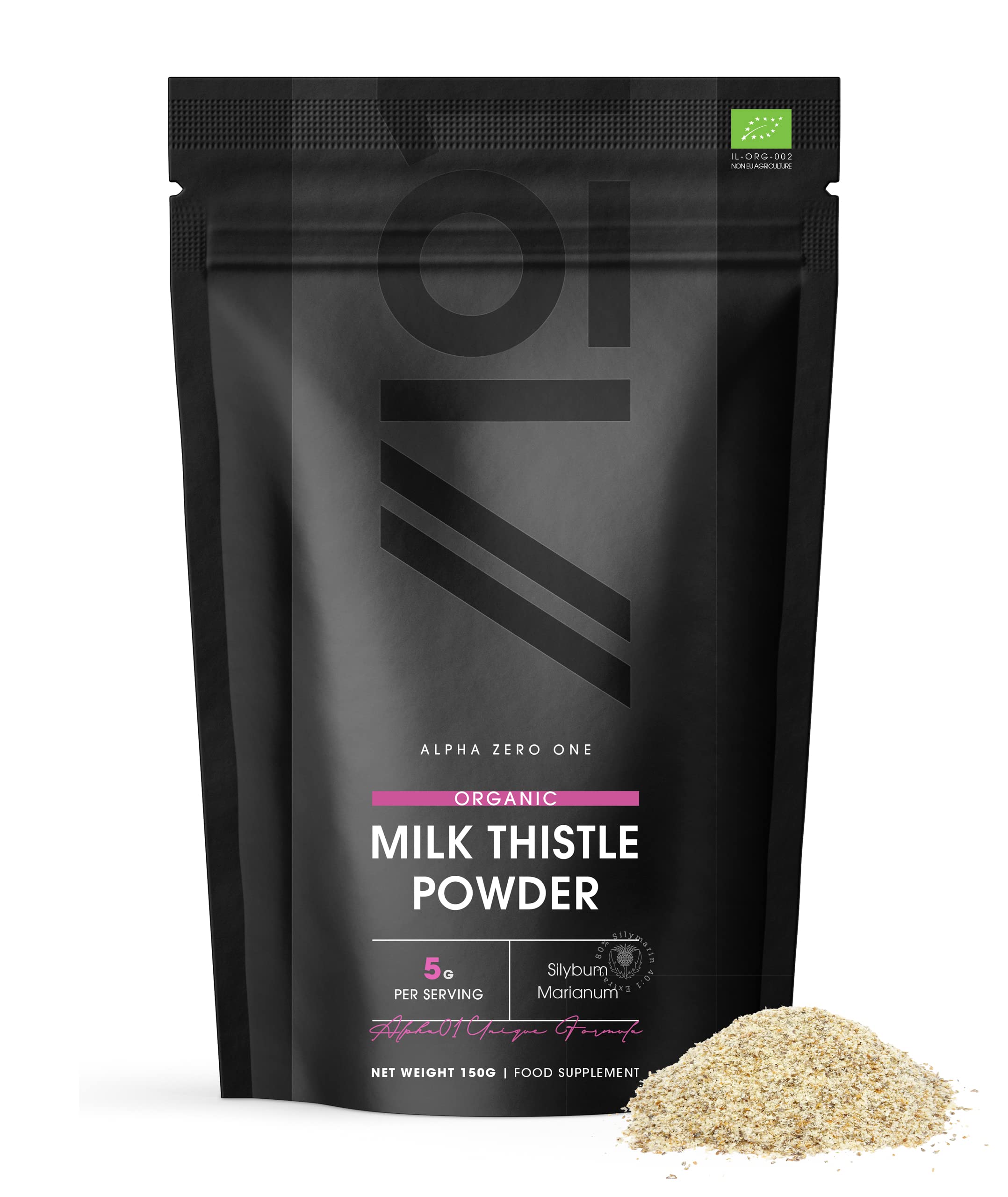Organic Milk Thistle Powder 150g - Source of Cleansing Silymarin - Made from Cold-Pressed Milk Thistle - Vegan, Raw, Non-GMO.EU Organic