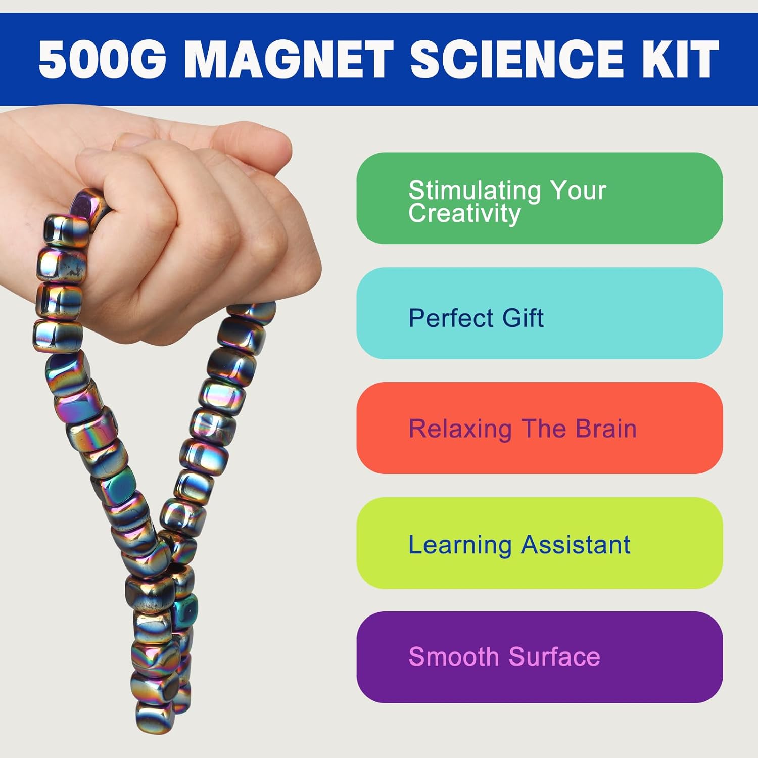 500g Magnetic Stones Rock Fidget Toys for Adults, Magnetic Game, Smooth Ferrite Putty Stones Replacement Magnet with Fiber Case for Ferrite Putty, Desk Toy Magnet for Whiteboard Office Kitchen
