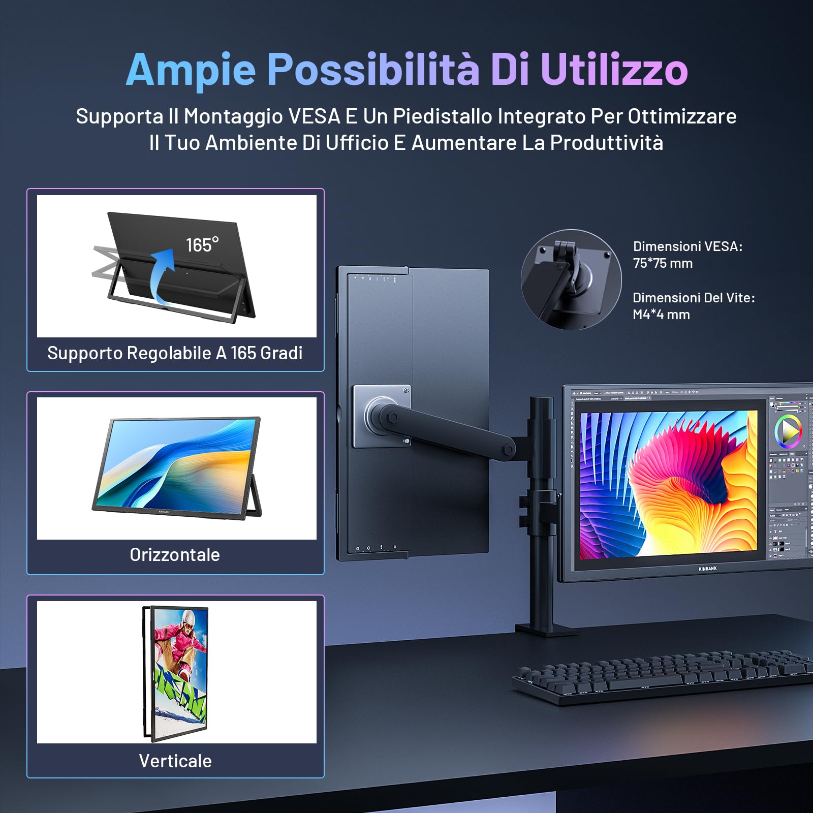 Monitor Portatile 4K 18,4 Pollici Schermo Portatile con Google TV OS,3840*2160 UHD,HDR,85% NTFC,IPS Portable Monitor per PC Laptop Xbo PS5 Telefono USB C/HDMI, Compatibile con VESA, Supporto Integrato