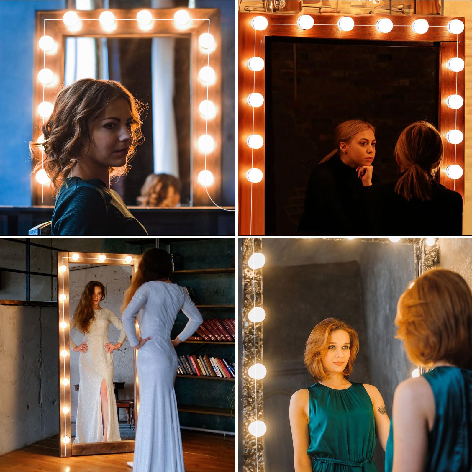 Akynite Lumière de Miroir Kit de 14 Ampoules avec Adaptateur, USB Câble Réglable, 3 Couleurs et 10 Intensités, Miroir LED Hollywood Dimmable, Lampe Coiffeuse Maquillage Make Up Eclairage Adhesif
