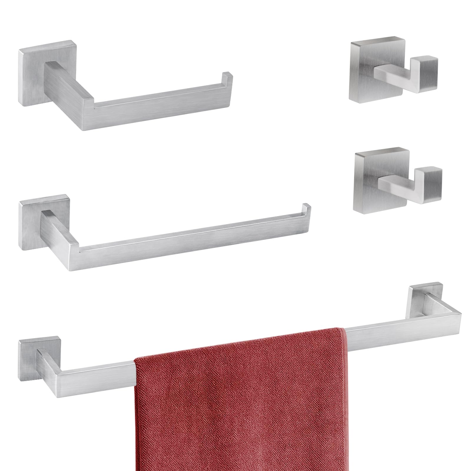 Juego de accesorios de baño de 5 piezas, juego de accesorios de baño, juego de toallero, juego de toallero, juego de toallero de 23.6 pulgadas, montado en la pared, níquel cepillado