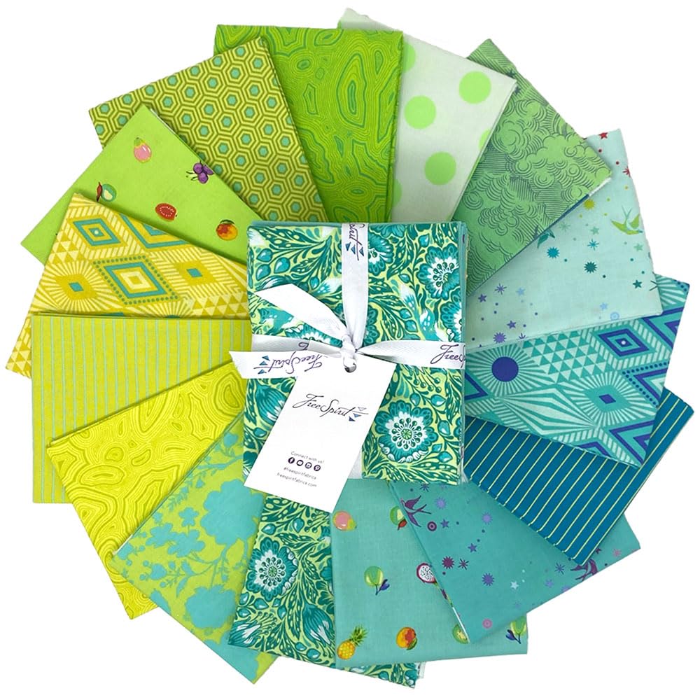 Saturday Stash: Spearmint Fat Quarter Bundle (15 Pieces) by Tula Pink for FreeSpirit (FB6FQTP.Spearmint)