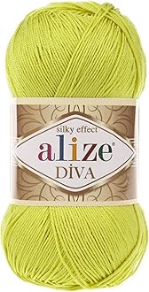 Alize Diva Silk Effect 100% Microfiber Acrylic Yarn 1 Ball skeins 100gr 383yds Color (109 - Lime)