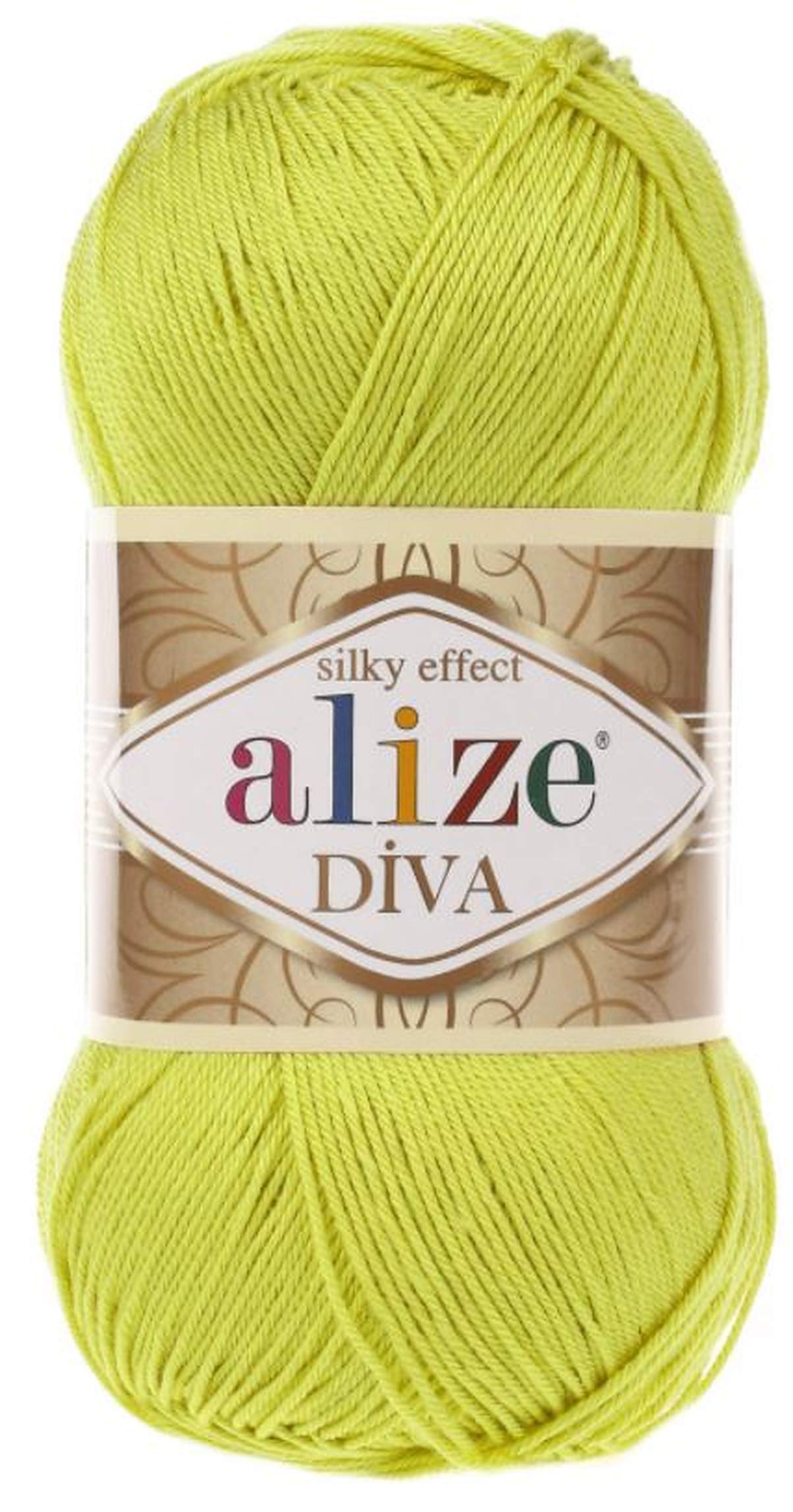 AlizeDiva Silk Effect 100% Microfiber Acrylic Yarn 1 Ball skeins 100gr 383yds Color (109 - Lime)