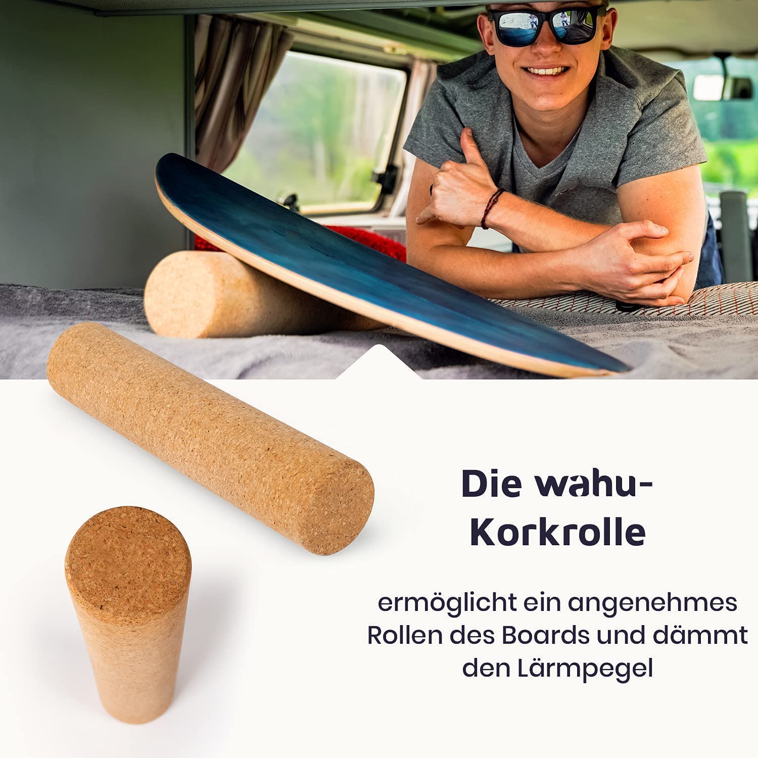 WAHU Board - Balance Board mit einzigartigem Rocker Shape - Surf (100% Holz) | Balance Board Holz | 100% Spaß garantiert (Zubehör, Rolle)