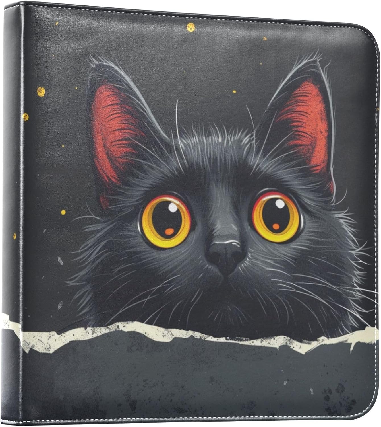 JIPONI Black Cat Head Large Photo Album, DIY Leather Cover Scrapbook Albums for 4x6 5x7 6x8 Pictures, Self Adhesive Memory Book for Wedding, Baby, Family