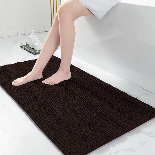 Miniatura 102 de Grandaily - Alfombras de baño de felpilla a rayas, extragruesas y absorbentes, antideslizantes, con fibras largas y suaves, lavables a máquina, para