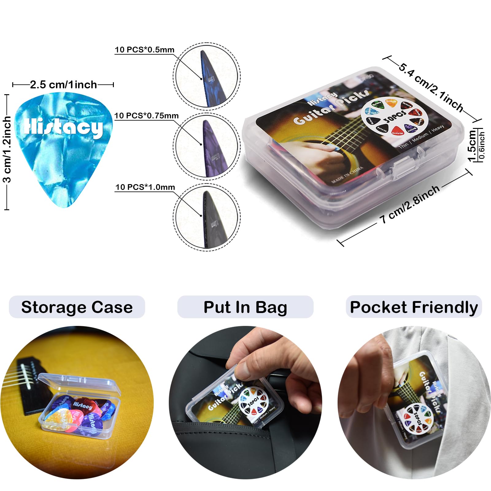 Kit de accesorios para guitarra: afinador de guitarra con clip, cejilla de guitarra 3 en 1, 30 púas de guitarra, soporte para púas, llavero de piel y estuche de almacenamiento para guitarra