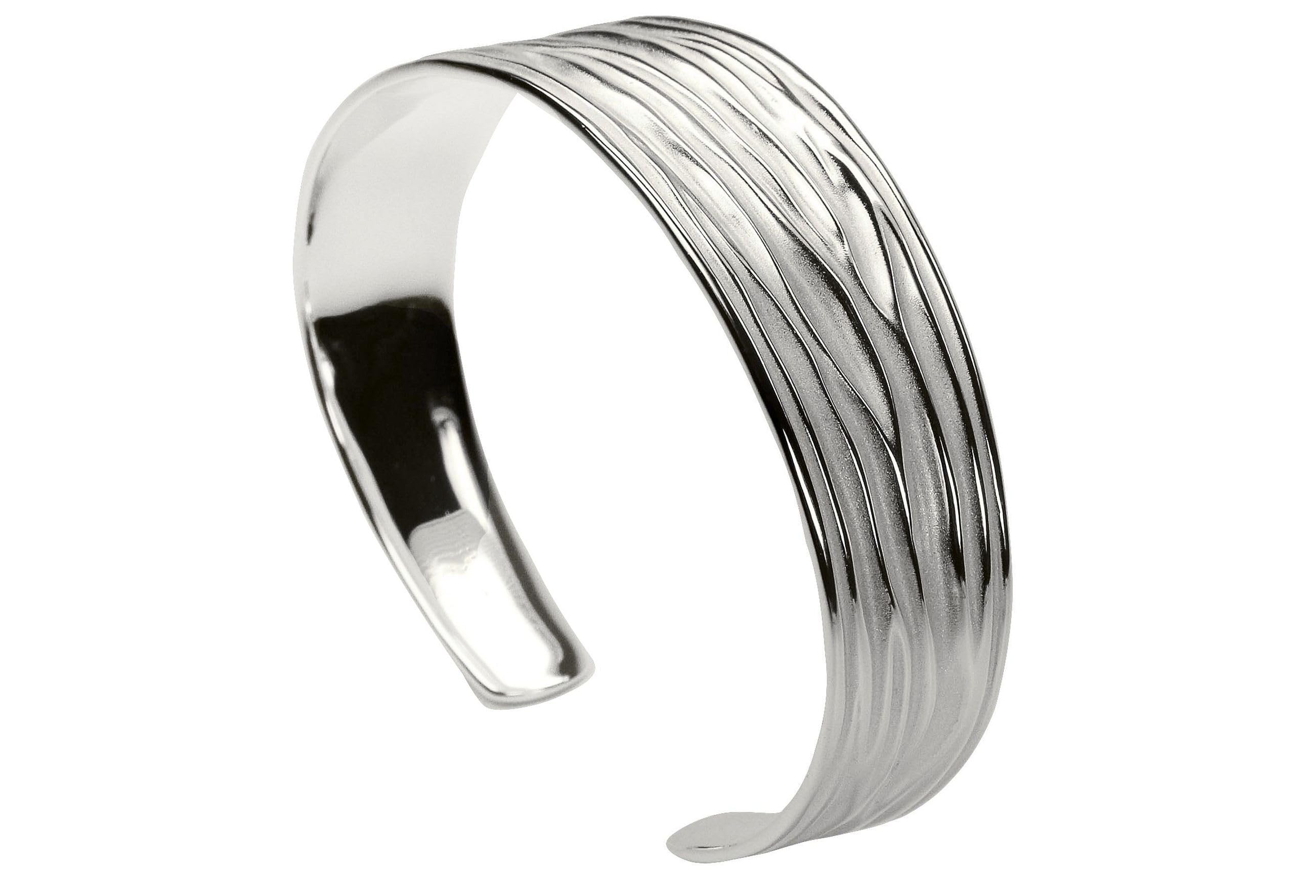 SILBERMOOS Damen Armreif Armspange offen Wellen-Muster matt glänzend 925 Sterling Silber