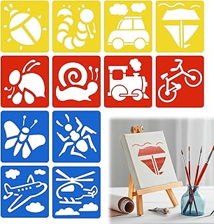 12 Piezas plantillas para pintar infantiles,plantillas de dibujo niños pintar animales transportes, herramientas educativas,Plantillas de Polipropileno Lavables y Reutilizables