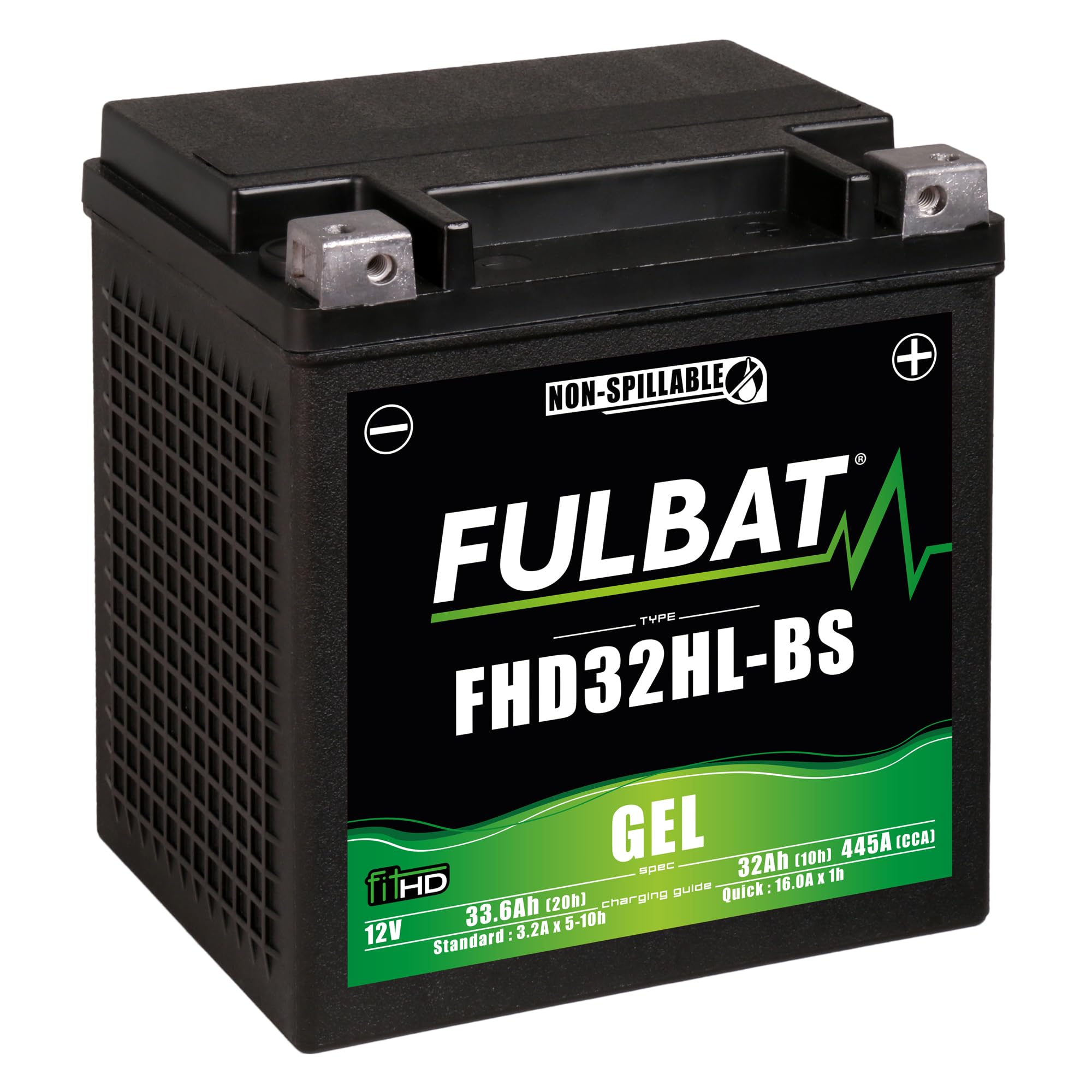 Fulbat FitHD FHD32HL-BS Batterie Moto GEL 12V 33,6Ah 445A – Batterie Sans Entretien Haute Capacité pour Moto, Quad, Scooter, Jet Ski, Motoneige – Résistante aux Vibrations, Compatible Temps Froid