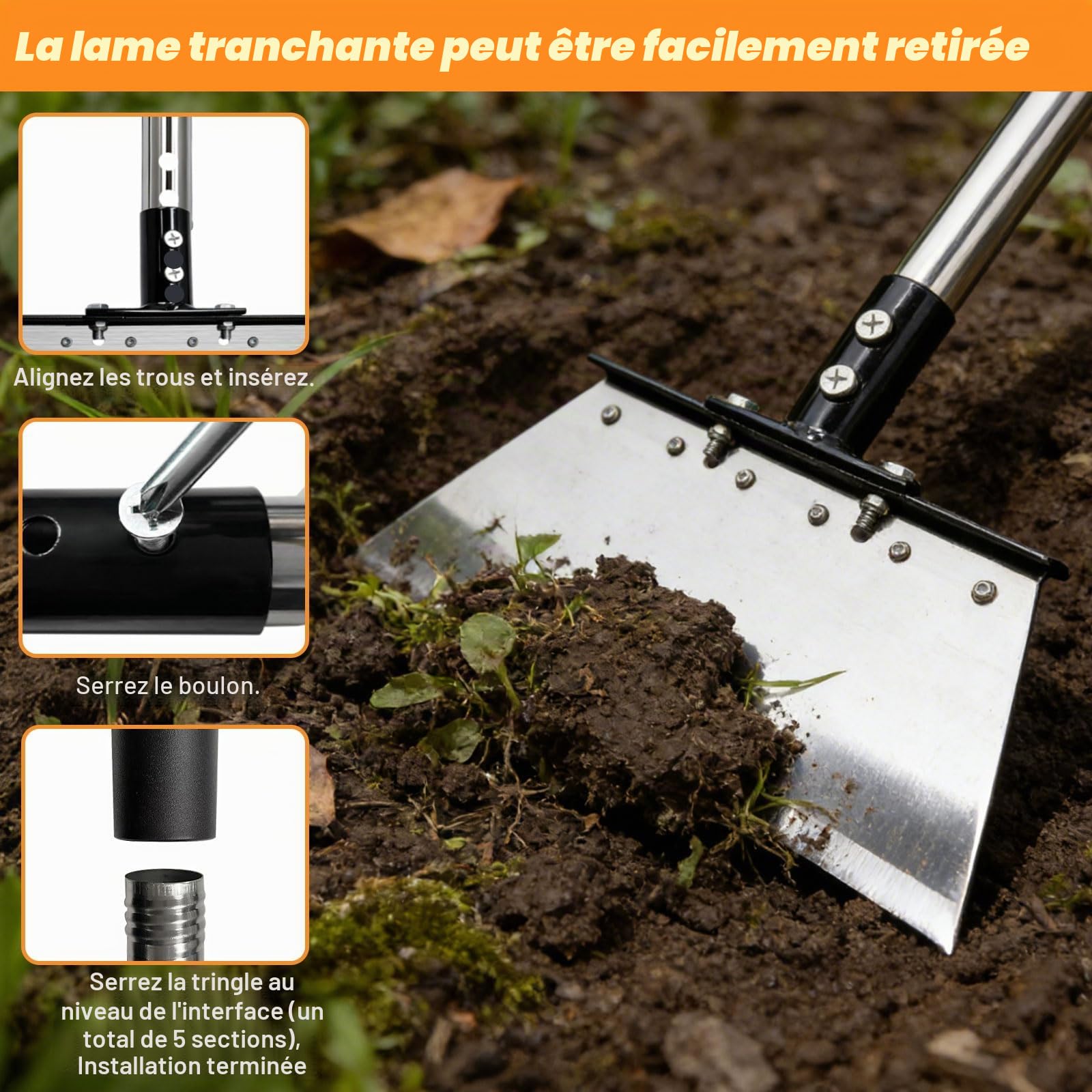 165CM Pelle de Nettoyage Multifonctionnelle avec Poignée D'extension en Acier Inoxydable Pelle Nettoyage Extérieur Jardin Longueur Réglable Grattoir Jardinage Desherbage pour aux Jardins Terrasses