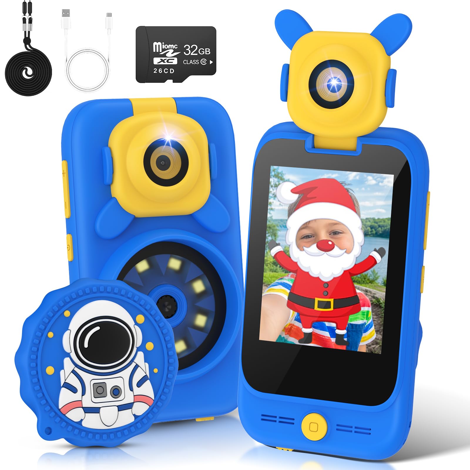 Smart Phone giocattolo per bambini per ragazzi: telefono cellulare con fotocamera flip a 180° e obiettivo microscopio, touchscreen da 2,8", ABC educativo, musica, giochi, scheda da 32 GB, per bambini