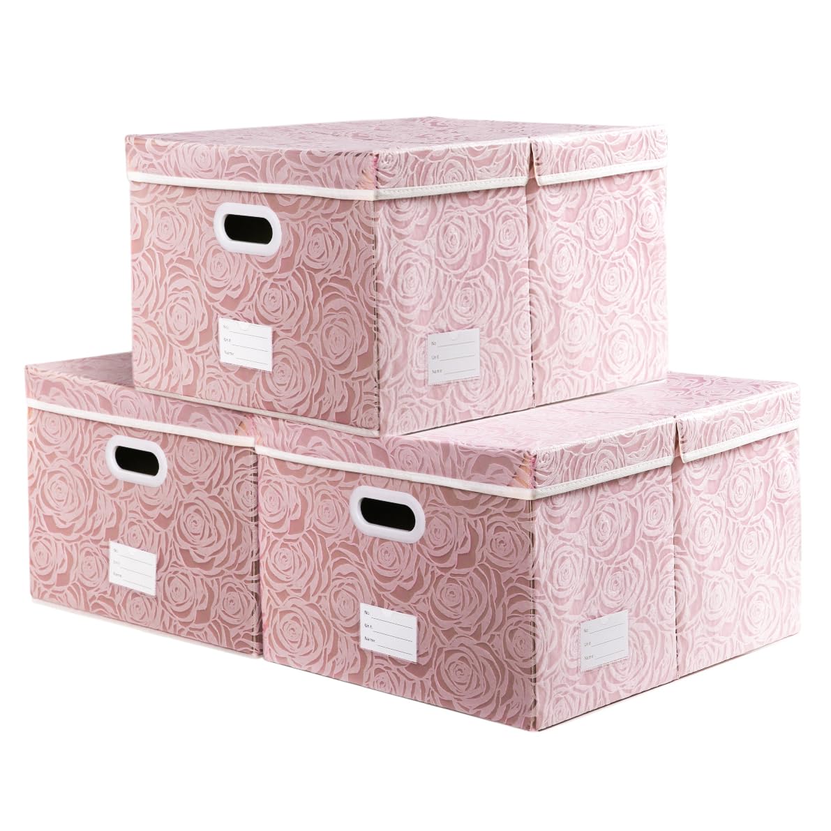 Storage Boxes with Lids Large.Rose Pattern Fabric Decorative Storage Box, Really Useful Box,Clothing Storage,Cubes Organizers,Collapsible,Stackable,58x40x30cm, Pink[3-Pack]