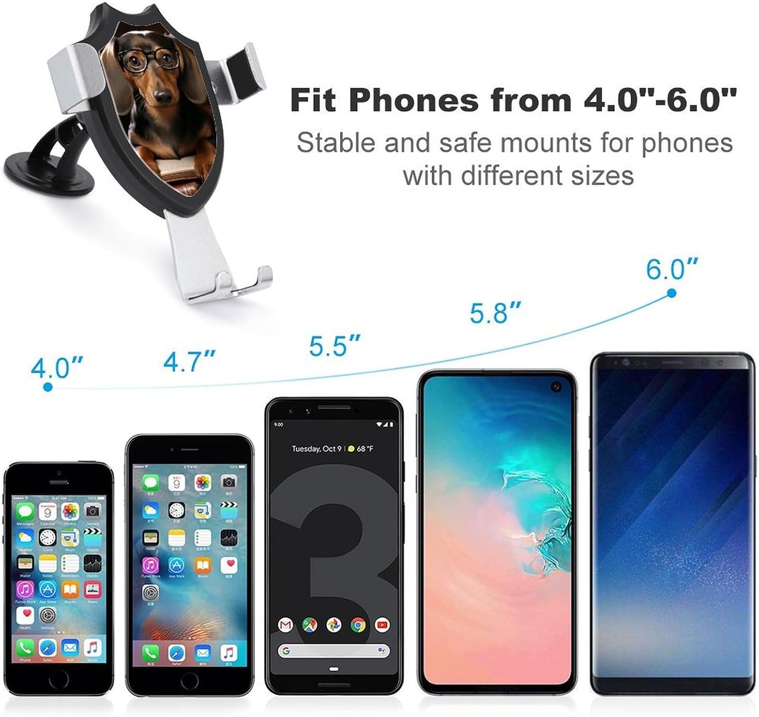 Universal Dashboard Cell Phone Holders Car Phone Holder Cute and Personalized Rotatable Dachshund Book Printed Car Phone Mount Fit Vent/Windshield image 3