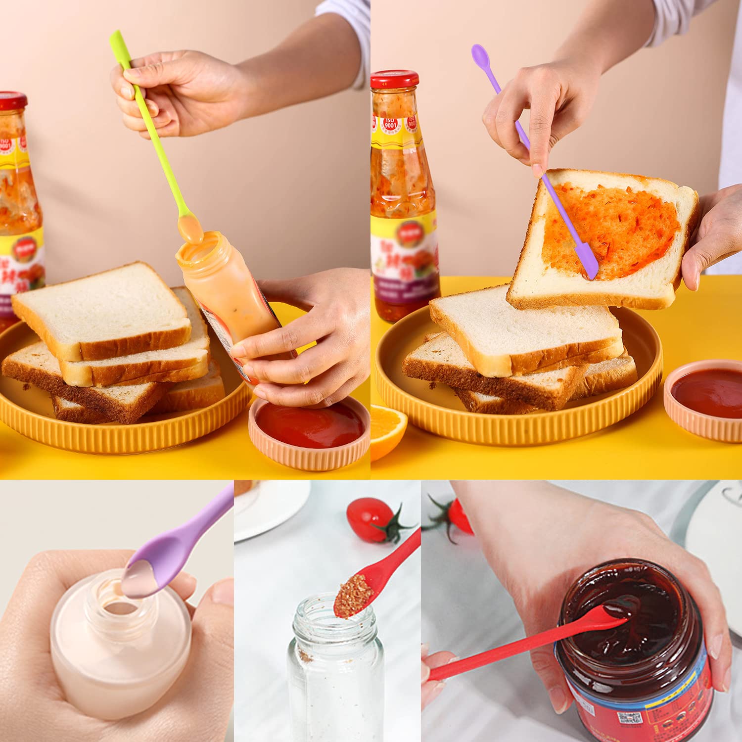 Spatule Silicone Double-usage Pour Bocaux Et Cosmétiques – 3 Tailles + Cuillères – Idéale Pour Récupérer Chaque Dernière Goutte