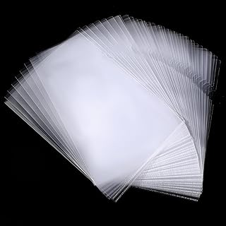 100 Pack Clear Document Folders Plastic Sleeves L-Type File Folders Transparent Project Pockets US Letter Size Plastic A4 Paper Sleeves for Home, Office with 30 Pieces Index Tabs