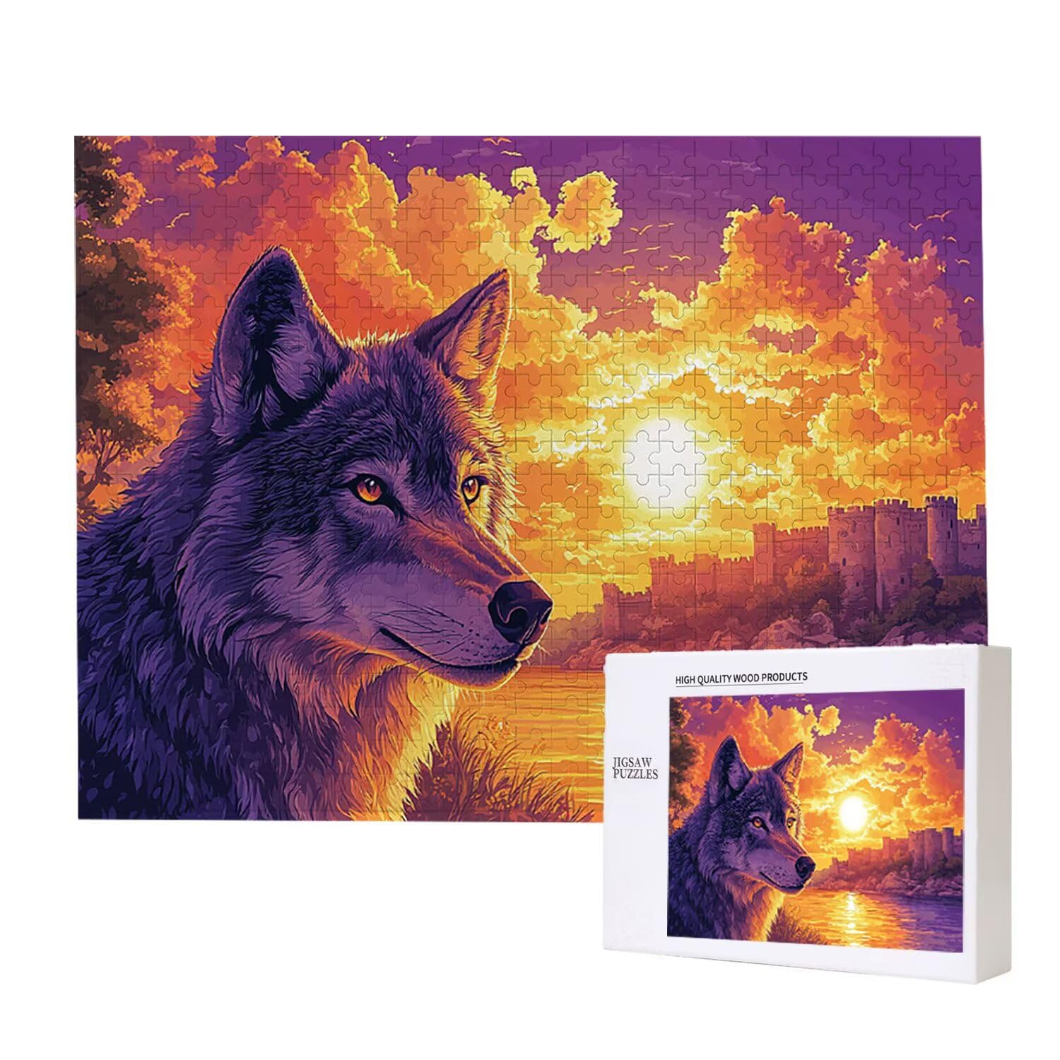 4000 sztuk puzzli, wilk zachód słońca4000 sztuk puzzli dla dorosłych, prezent rocznicowy, prezent świąteczny, dekoracja domu, zapobieganie degeneracji mózgu u osób starszych v-842