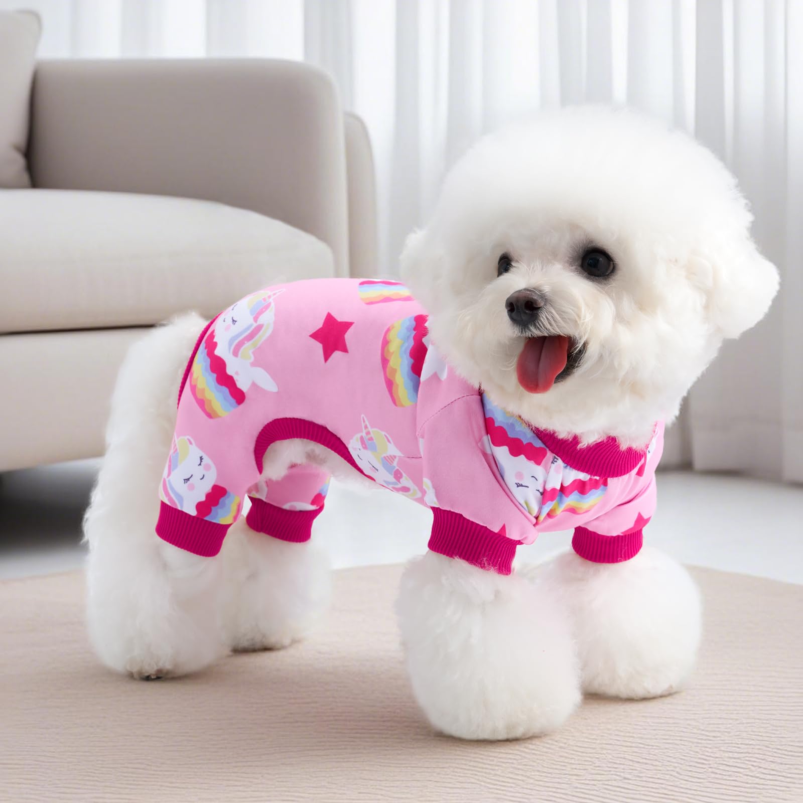 XPUDAC Paquete de 4 pijamas para perro, ropa suave y elástica con estampado rosa de pato para perros pequeños y medianos, ropa para niñas, niños y gatos, talla XS
