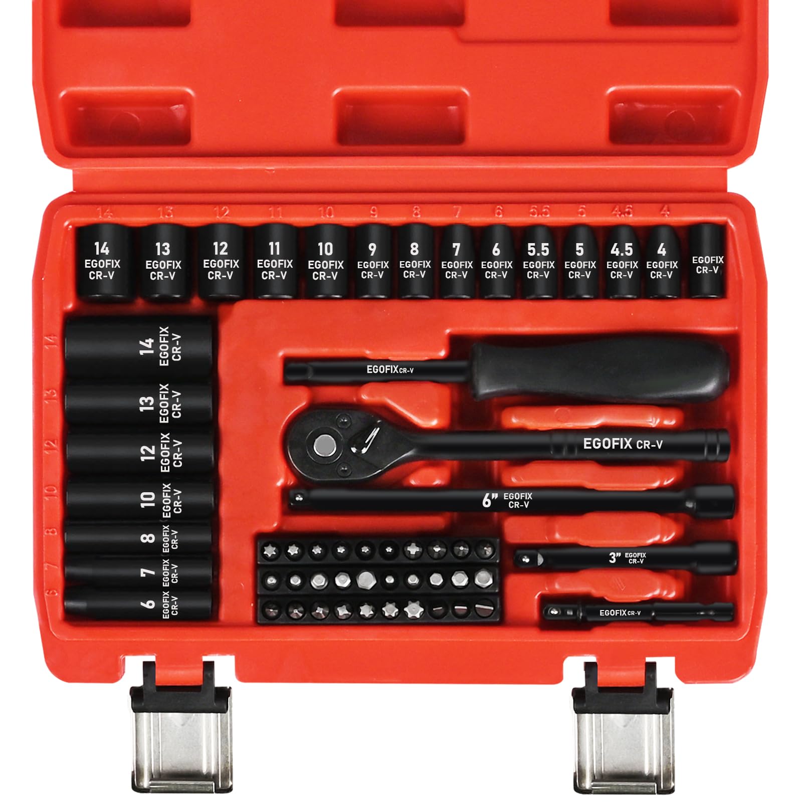 1/4" Ratchet Wrench Socket Set 56 PCS, Metric Shallow Socket (4-14mm) and Deep (6-8, 10-14mm), with Mini 72-Teeth Ratchet, Screwdriver Bit Set, Small Tool Kit for Home Use, Motorcycle and Bike
